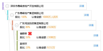 麦 麦燕娣 他有33家公司,分布如下 广东(共27家 广东鼎峰地产集团
